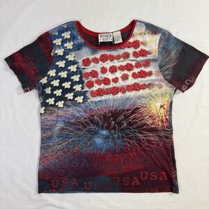 Jennifer Scott America Fireworks T-Shirt Women Sz S Stars USA Americana Y2K